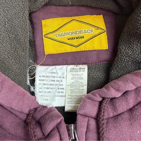 Diamondback Work Wear Men's Purple Fleece Lined Zip Up Hoodie Jacket XL - Picture 3 of 8